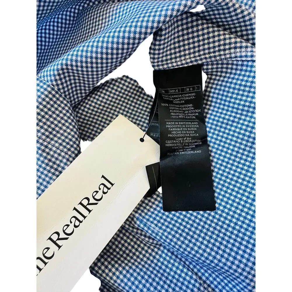 Tom Ford‎ Blue White Micro Check Dress Shirt 39 15.5 Luxury Cotton Tailored